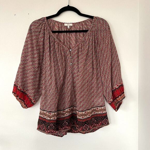 Joie Cotton Boho Printed Blouse - Picture 1 of 7